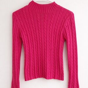 SHEIN Pink Cable Knit Sweater Size S Soft Stretch Fitted